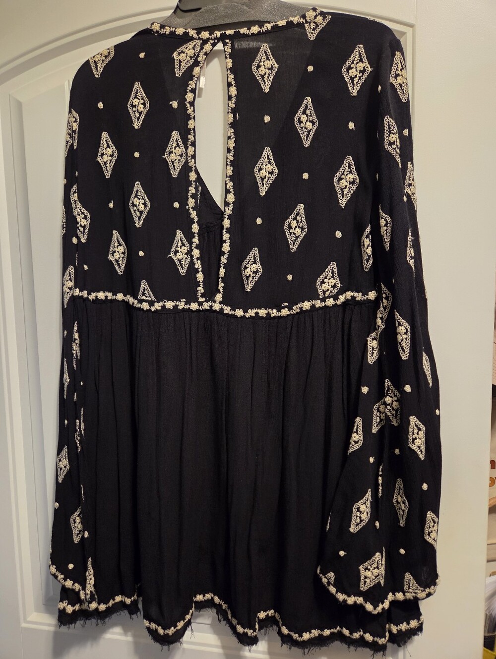 Free People Black Embroidered Boho Babydoll Tunic - Ivory Motif